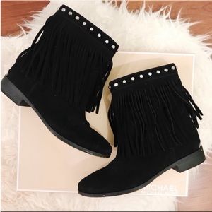 ✨MK suede fringe studded booties ✨